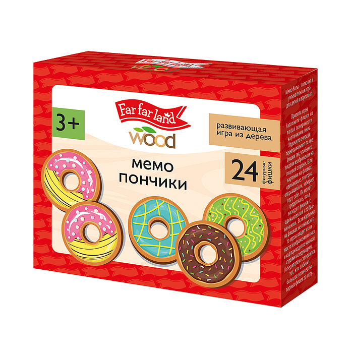 Игра настольная деревянная МЕМО "Пончики" (24 фишки в коробке) Far far land wood
